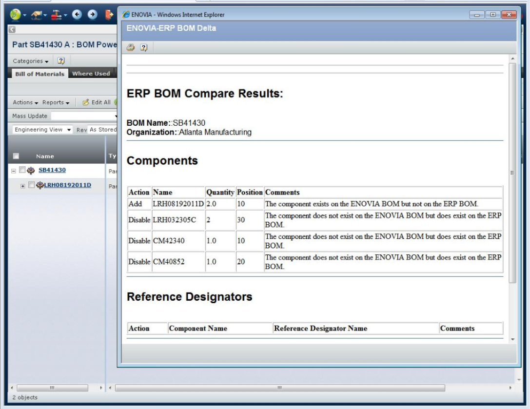 Enovia e-BoM Comparison with Oracle ERP